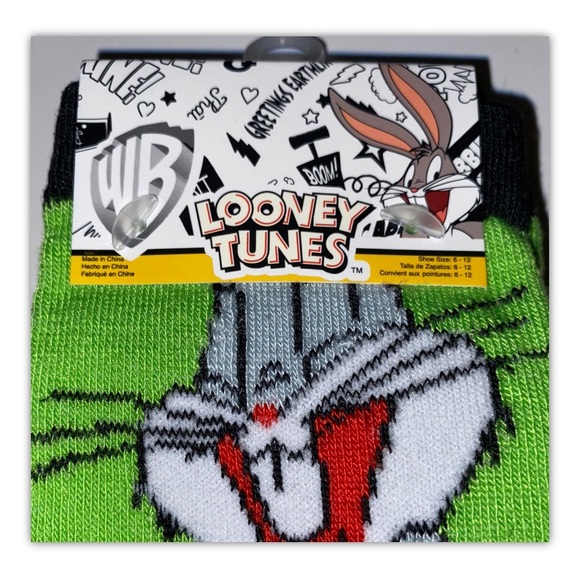 Bugs Daffy Marvin Sylvester Crew Socks 2Pair Men 6-12  Black Looney Tunes WB NEW - Picture 2 of 12